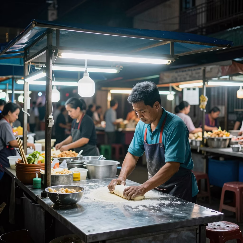 Deep In The Night Light on Food Stall in Phnom Penh in in Phnom Penh, Cambodia