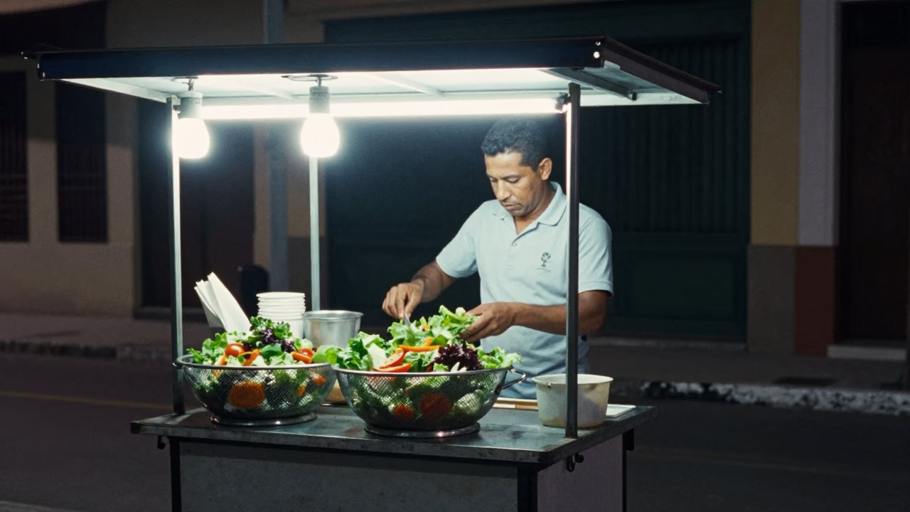 Deep In The Night Light on Food Stall in Salvador in in Salvador, Brazil
