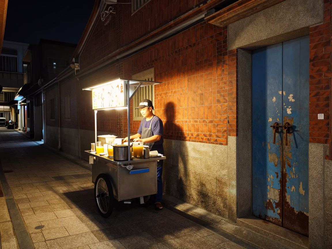 Deep In The Night Light on Food Stall in Tainan in in Tainan, Taiwan