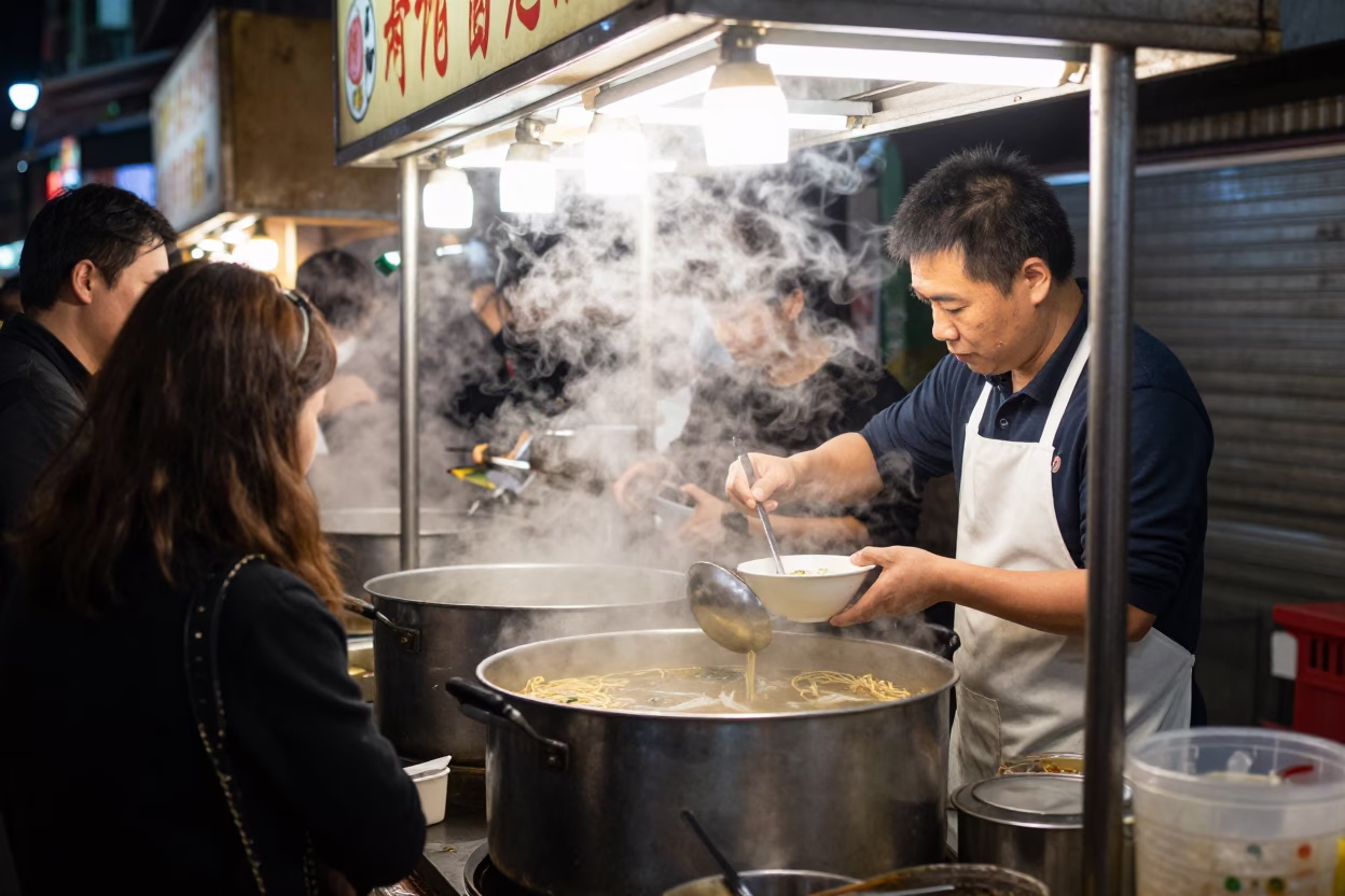 Deep In The Night Light on Food Stall in Taipei in in Taipei, Taiwan