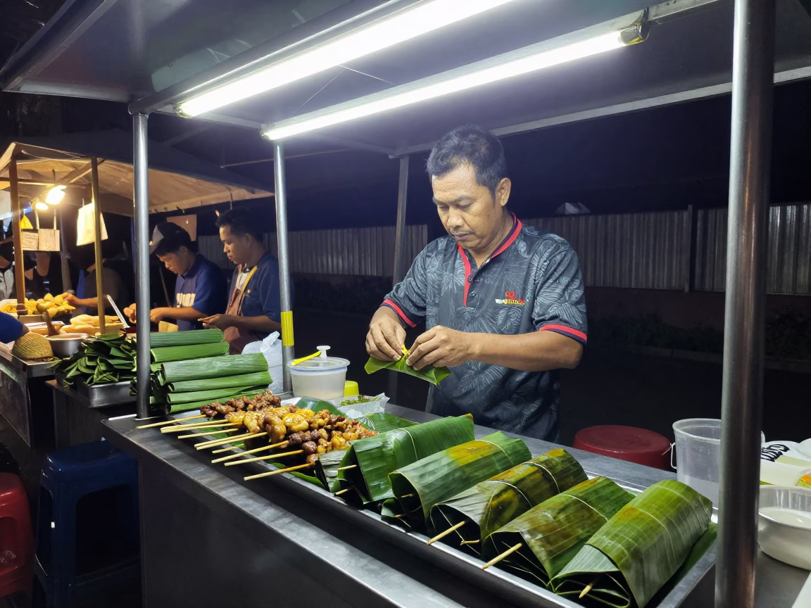 Deep In The Night Light on Leaf Wraps in Denpasar in in Denpasar, Indonesia