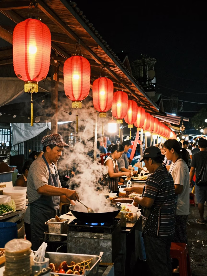 Deep In The Night Light on Market Scene in Chiang Mai in in Chiang Mai, Thailand