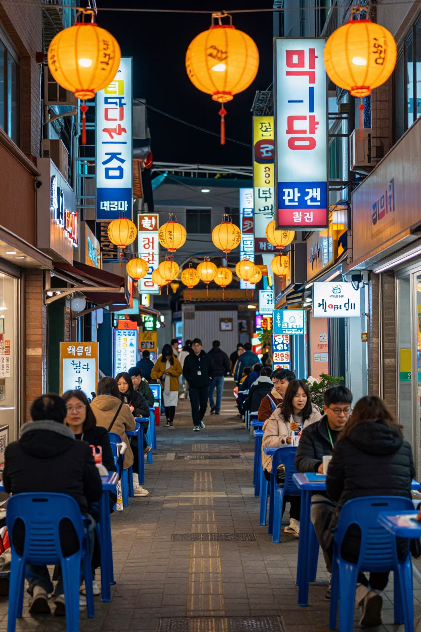 Deep In The Night Light on Market Street in Busan in in Busan, South Korea