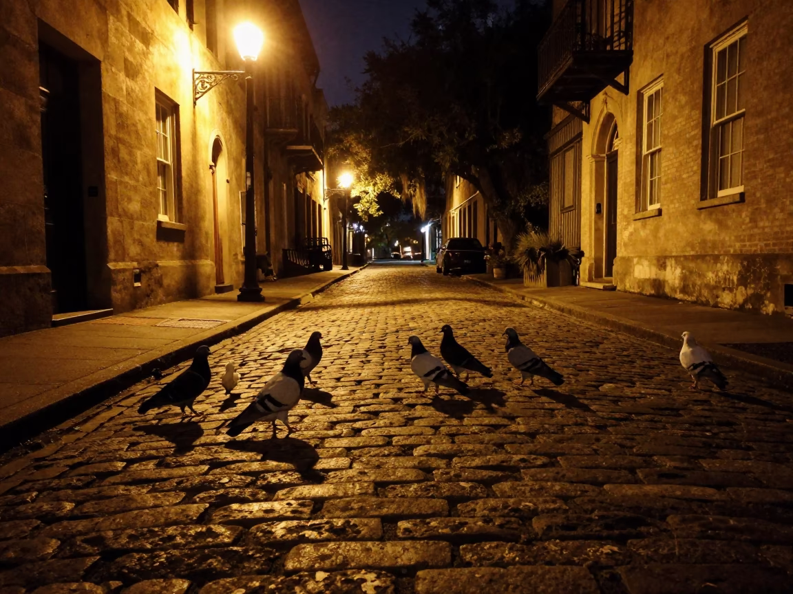 Deep In The Night Light on Night Scene in Charleston in in Charleston, South Carolina, United States