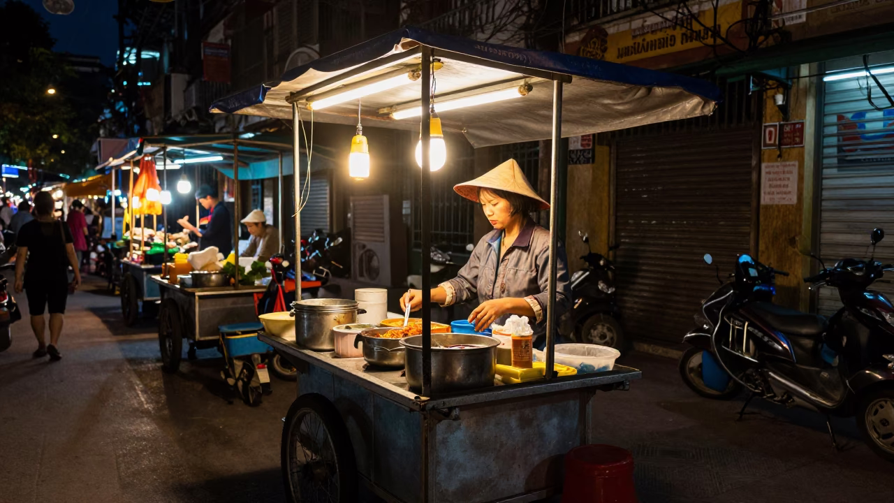 Deep In The Night Light on Night Scene in Hanoi in in Hanoi, Vietnam