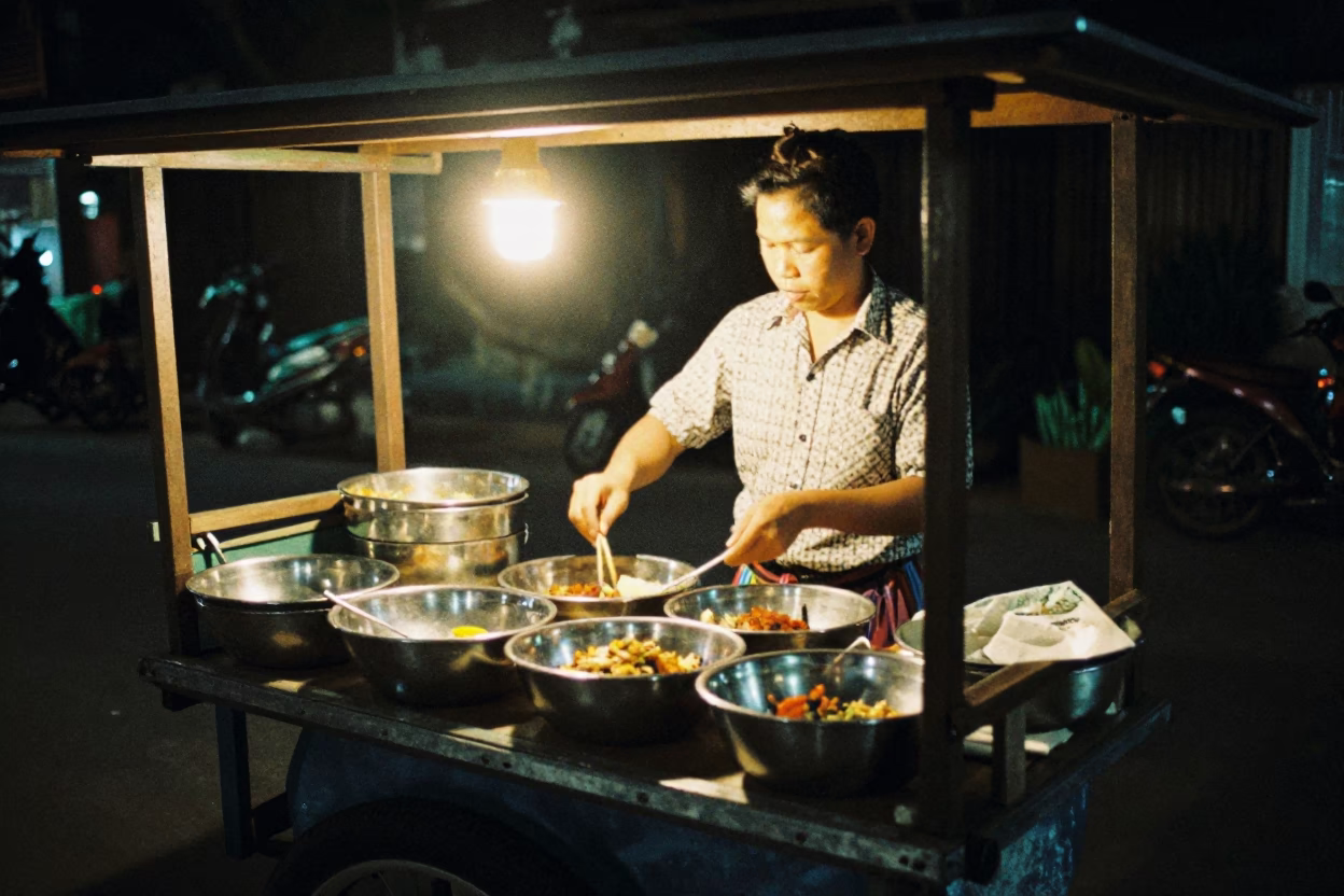 Deep In The Night Light on Preparing Chaat in Chiang Mai in in Chiang Mai, Thailand