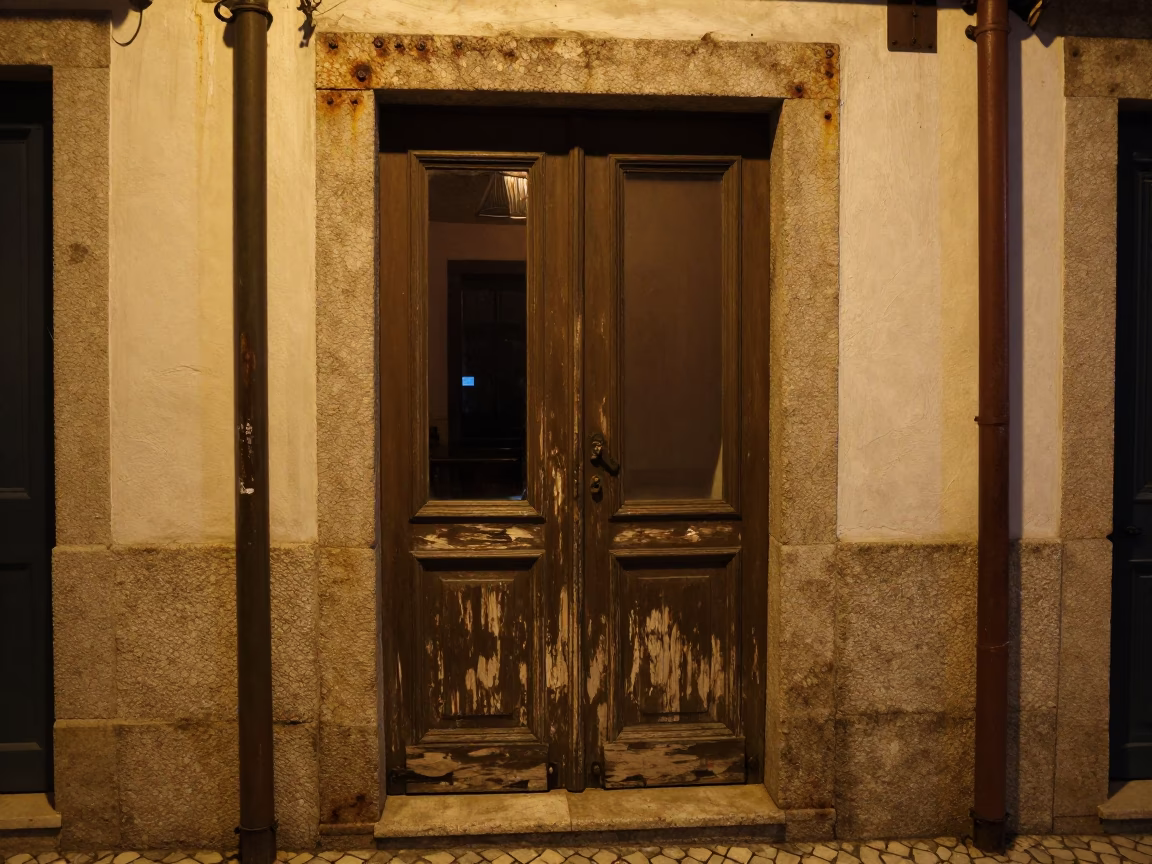 Deep In The Night Light on Rusty Doorway in Porto in in Porto, Portugal