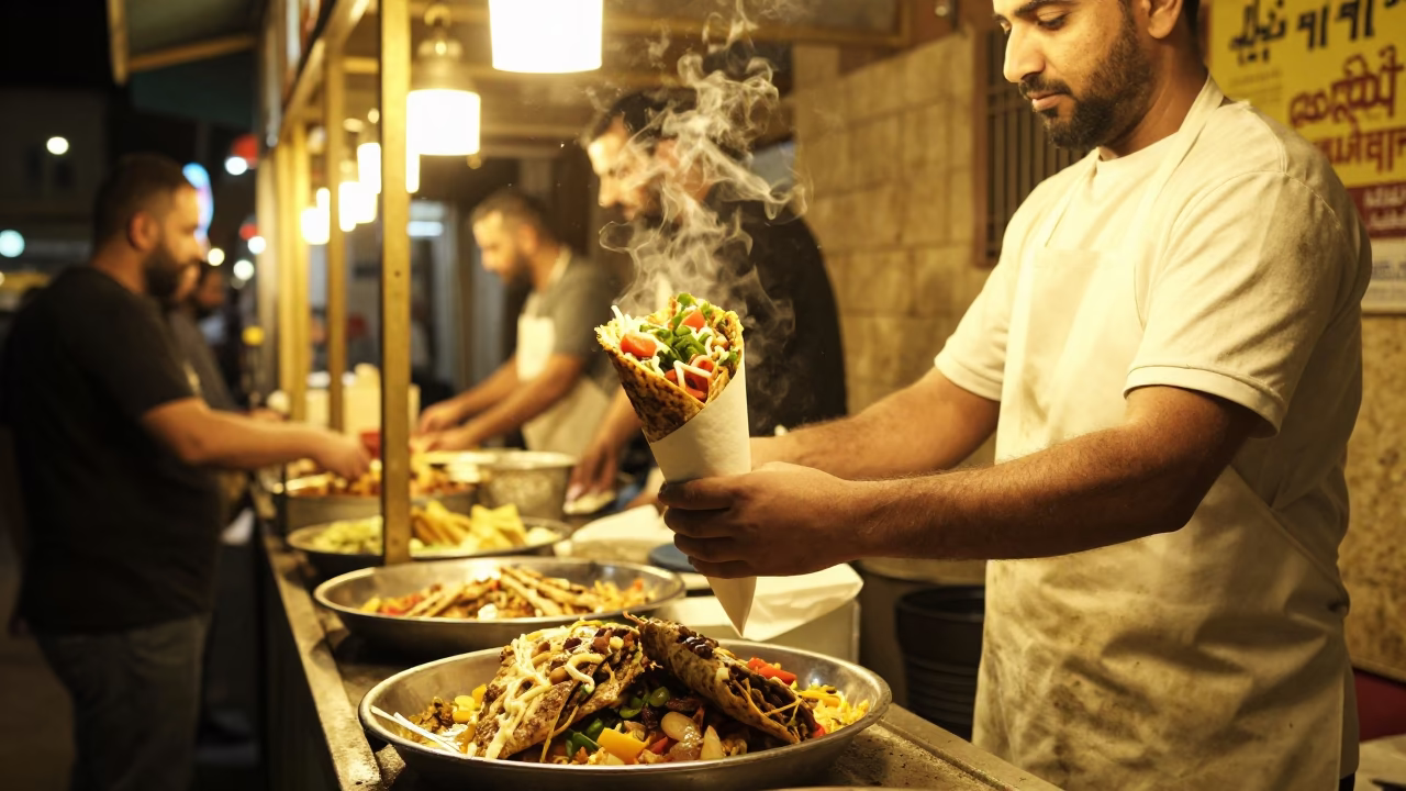 Deep In The Night Light on Shawarma Plates in Amman in in Amman, Jordan