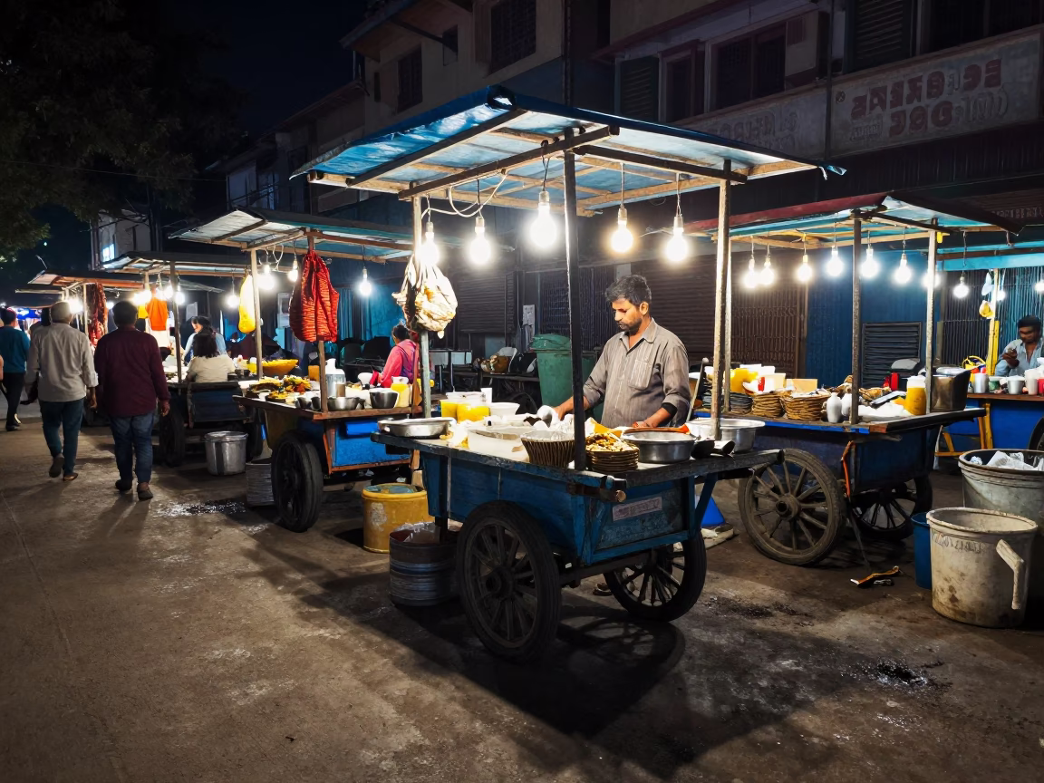 Deep In The Night Light on Stall Illuminated in Delhi in in Delhi, India