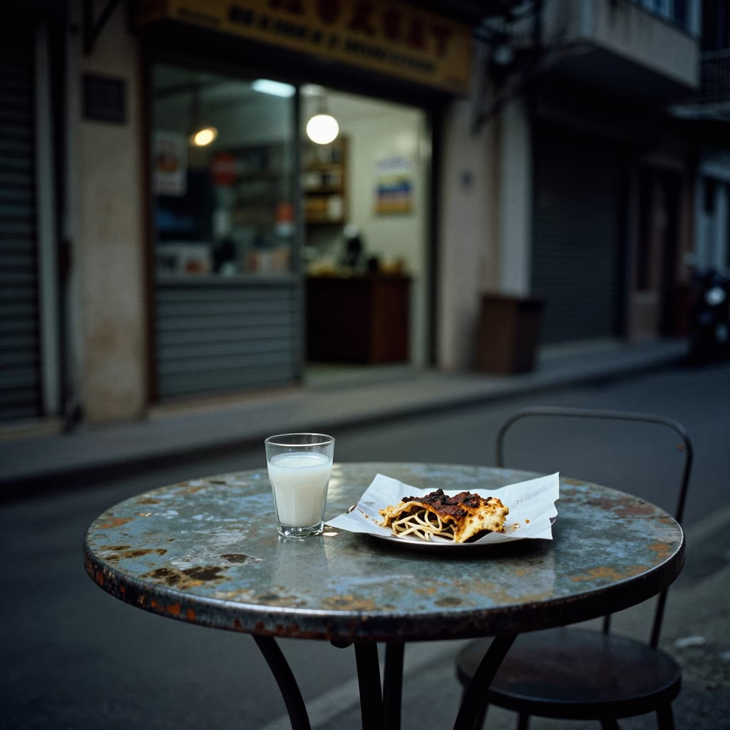Deep In The Night Light on Street Corner in Athens in in Athens, Greece