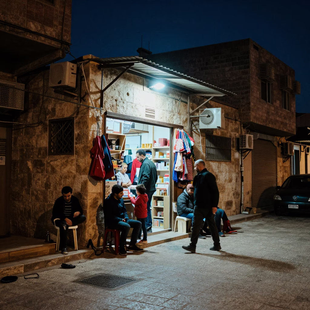 Deep In The Night Light on Street Scene in Amman in in Amman, Jordan