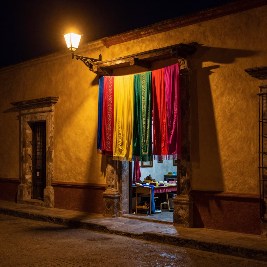 Deep In The Night Light on Street Scene in Oaxaca in in Oaxaca, Mexico