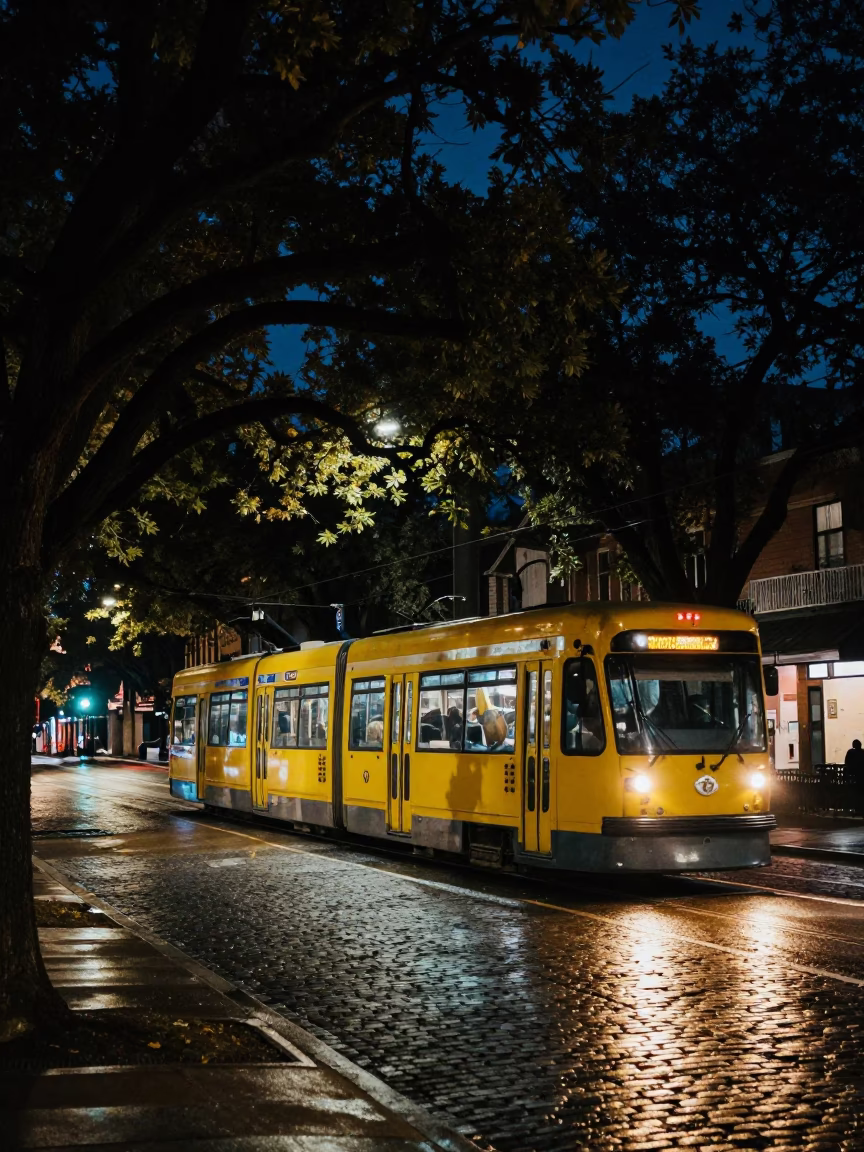 Deep In The Night Light on Street Scene in Portland in in Portland, Oregon, United States