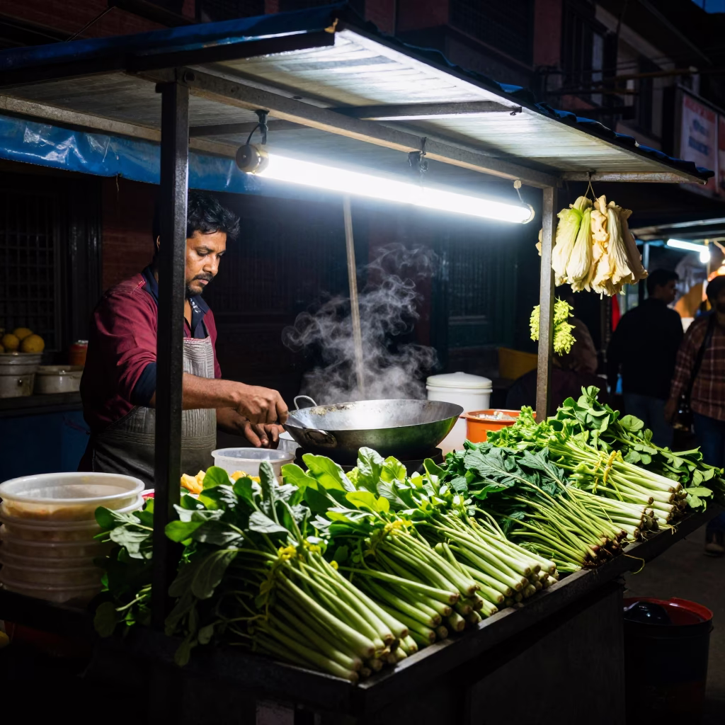Deep In The Night Light on Vegetables in Kathmandu in in Kathmandu, Nepal