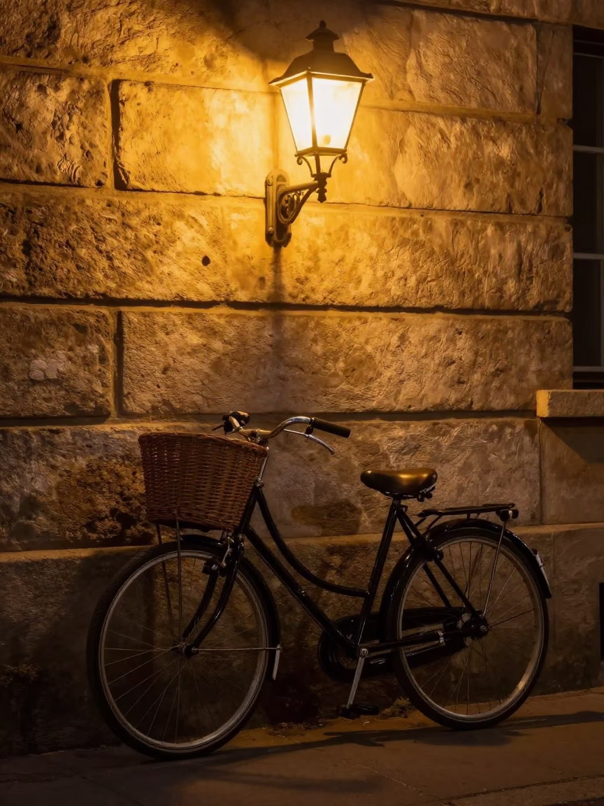 Deep In The Night Light on Vintage Bicycle in Vienna in in Vienna, Austria