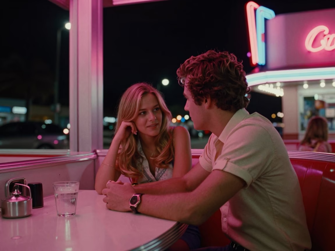 Deep In The Night Light on Young Couple Laughing in Miami in in Miami, Florida, United States