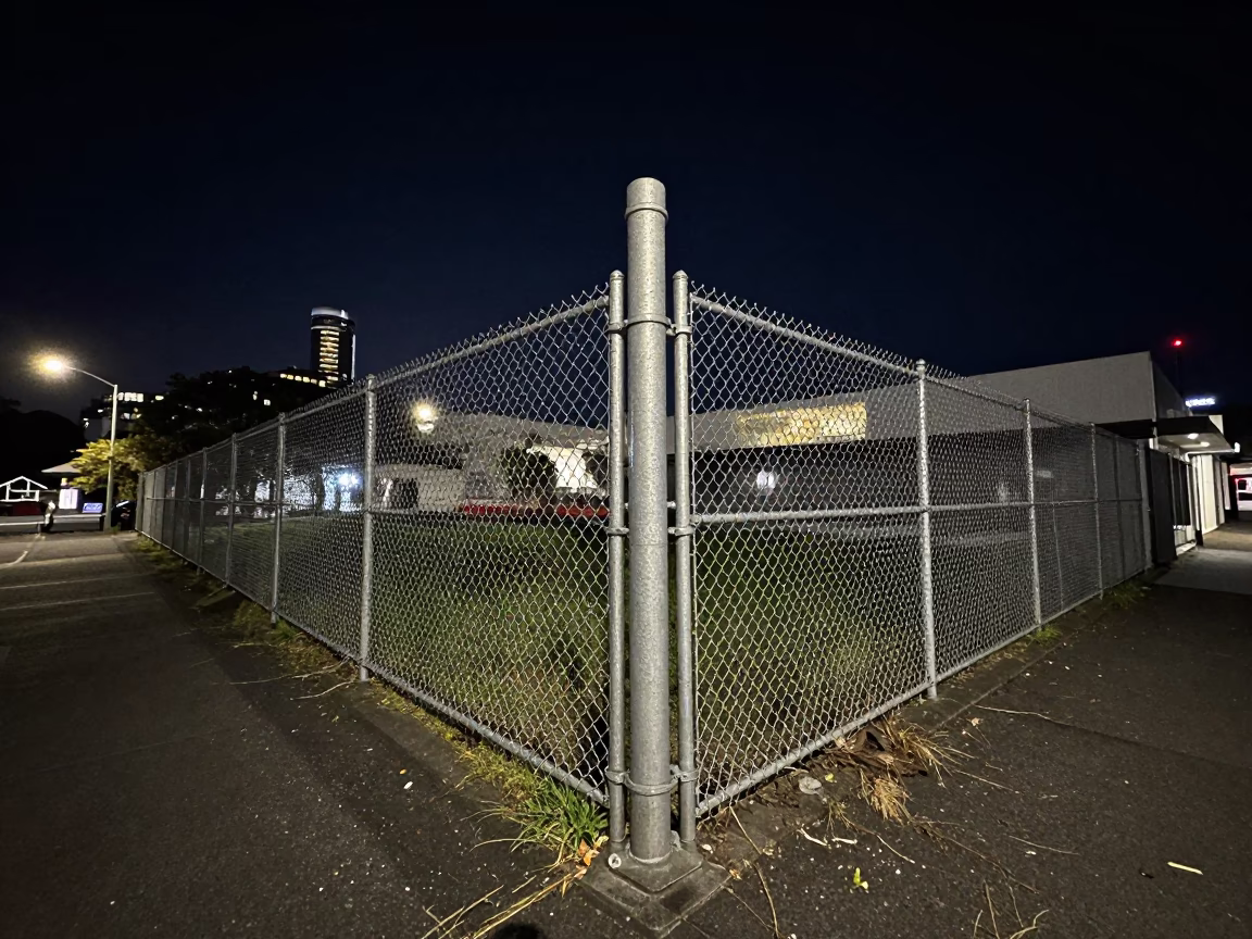 Deep Night Auckland Street Scene with Substation Fence and Urban Decay in in Auckland, New Zealand