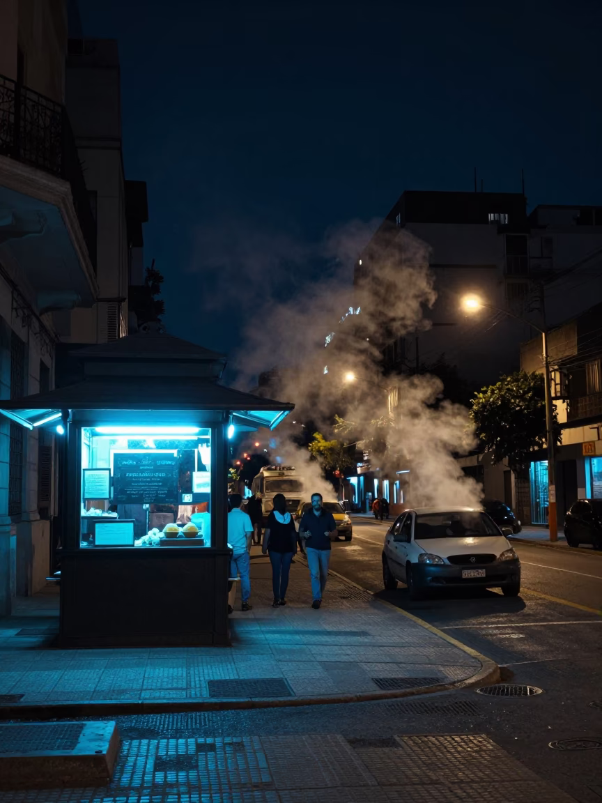 Deep Night Buenos Aires Street Scene with Steam and Urban Details in in Buenos Aires, Argentina