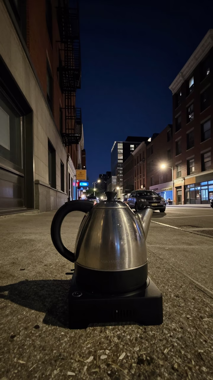 Deep Night Chicago Street Scene with Electric Kettle and Apron in in Chicago, Illinois, United States