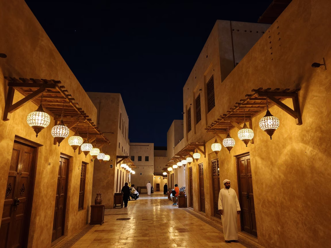 Deep Night in Muscat Oman Traditional Souq Lanterns and Starlit Sky in in Muscat, Oman