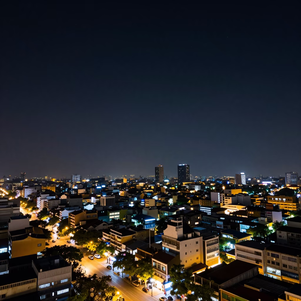 Deep Night Sky Over Ho Chi Minh City Vietnam Street Scene in in Ho Chi Minh City, Vietnam