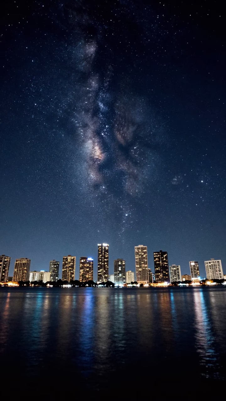 Deep Night Sky Over Miami Florida Urban Horizon and City Lights in in Miami, Florida, United States