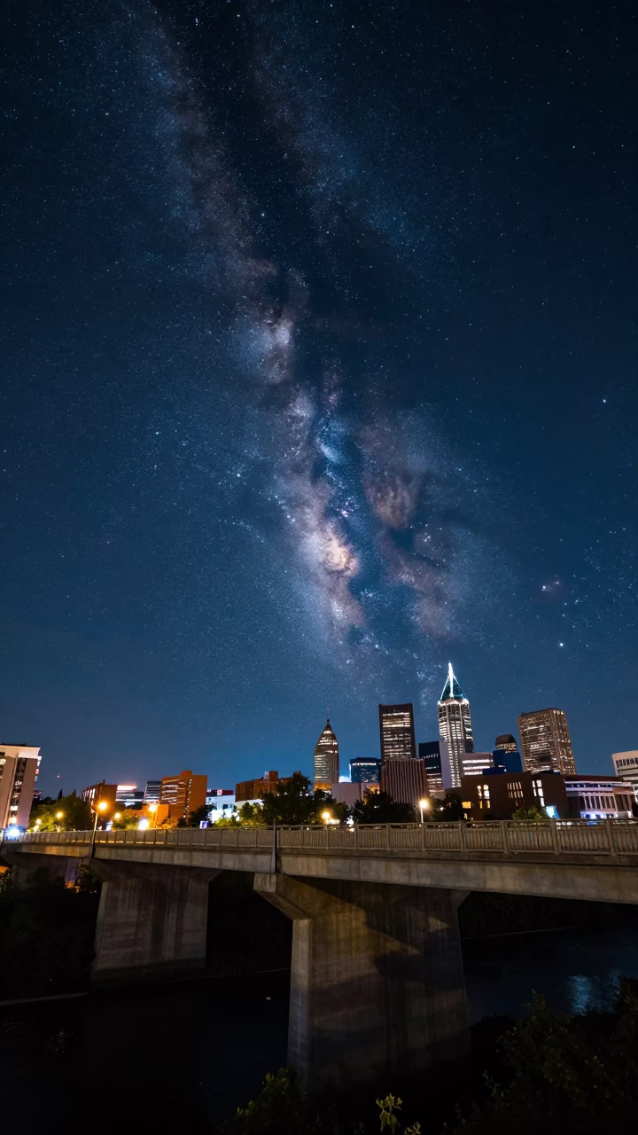 Deep Night Sky Over Philadelphia Concrete Viaduct and Urban Valley Floor in in Philadelphia, Pennsylvania, United States