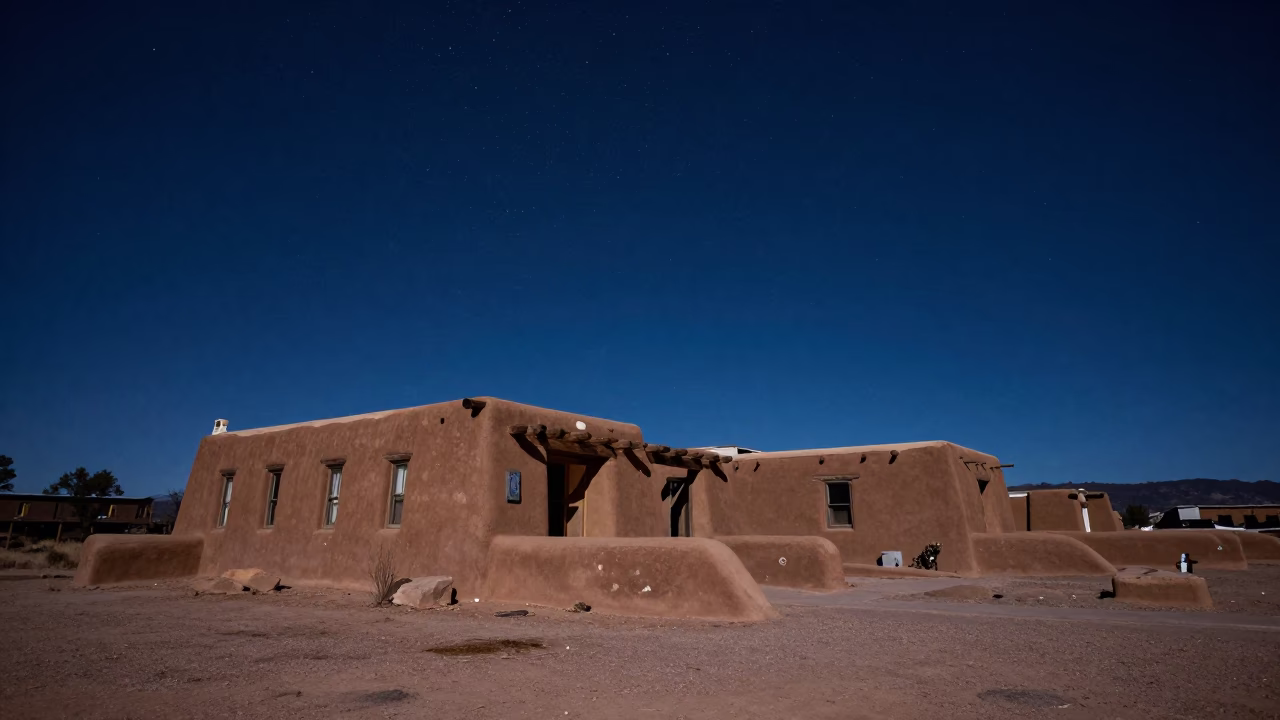 Deep Night Sky Over Santa Fe New Mexico Adobe Architecture and Desert Landscape in in Santa Fe, New Mexico, United States