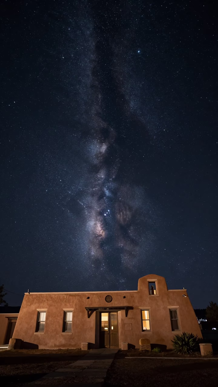 Deep Night Sky Over Santa Fe New Mexico Adobe Architecture and Starlit Horizon in in Santa Fe, New Mexico, United States