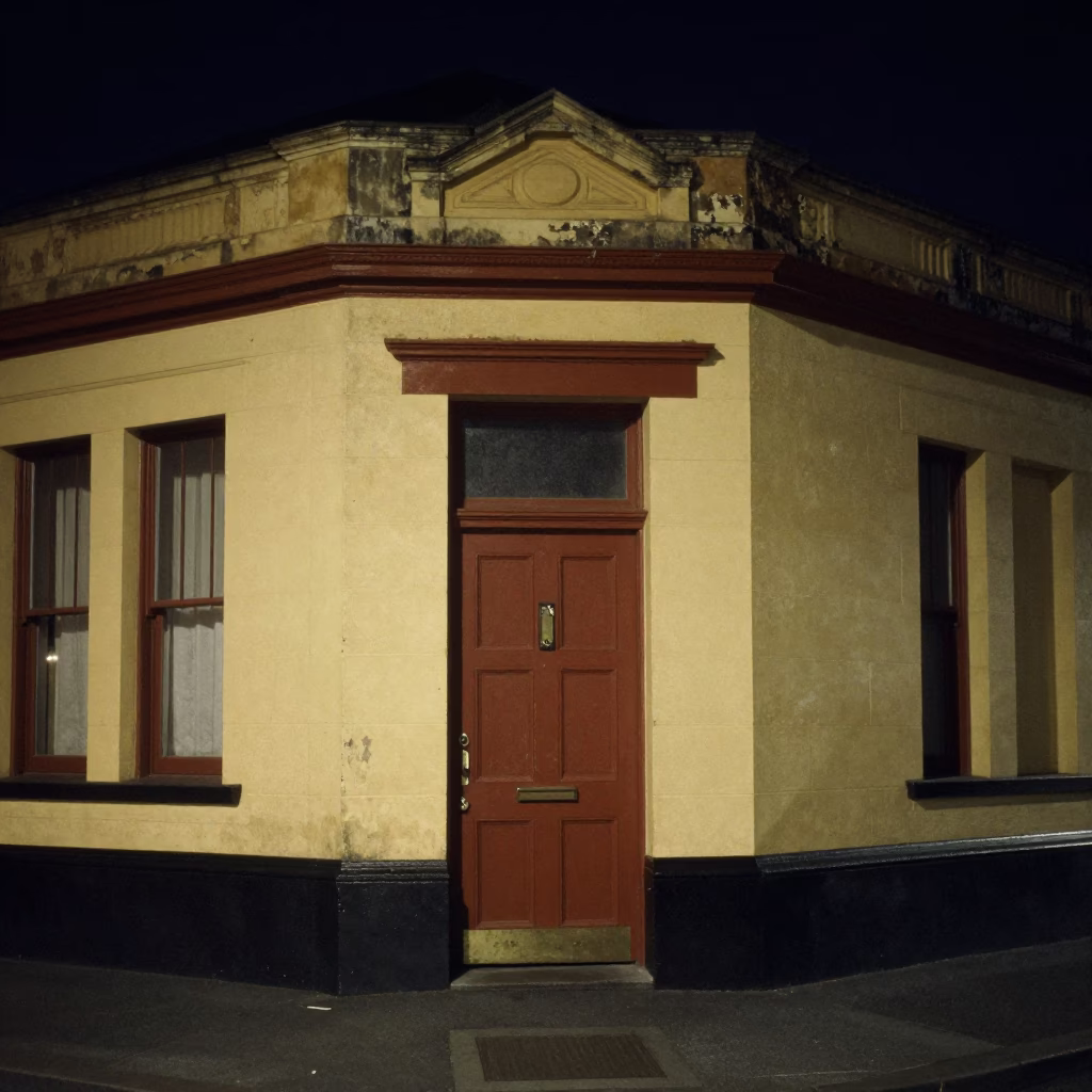 Deep Night Street Photography in Hobart Tasmania Australia with Vintage Door Details in in Hobart, Tasmania, Australia