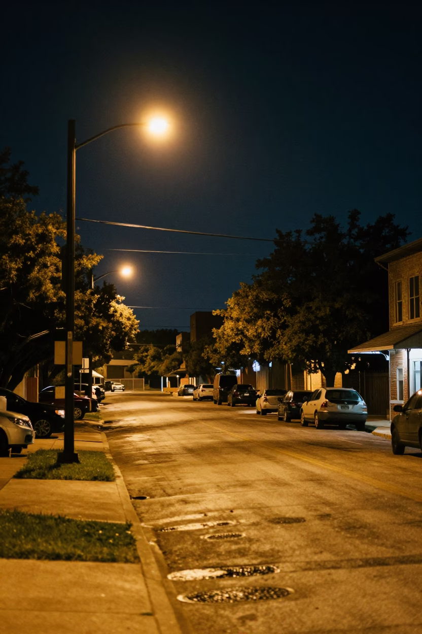 Deep Night Street Scene in Austin Texas with Local Elements and Urban Atmosphere in in Austin, Texas, United States