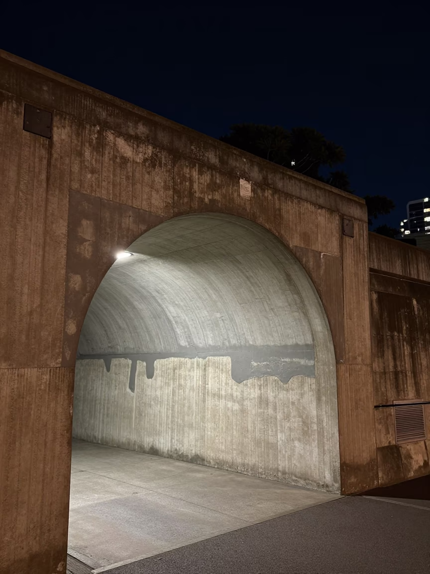 Deep Night Sydney Harbour Bridge Tunnel Portal Concrete Patch Under Starry Sky in in Sydney, New South Wales, Australia