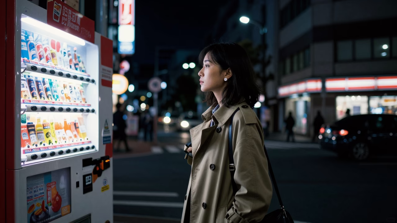 Deep Night Tokyo Street Scene with Diamond Stud Earring and Urban Elements in in Tokyo, Japan