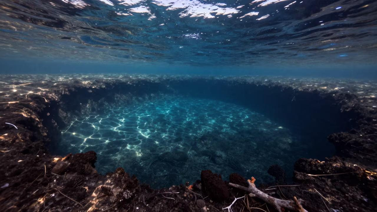 Deep Sea Brine Pool Sardinia Winter in beside a volcanic drop-off in Sardinia