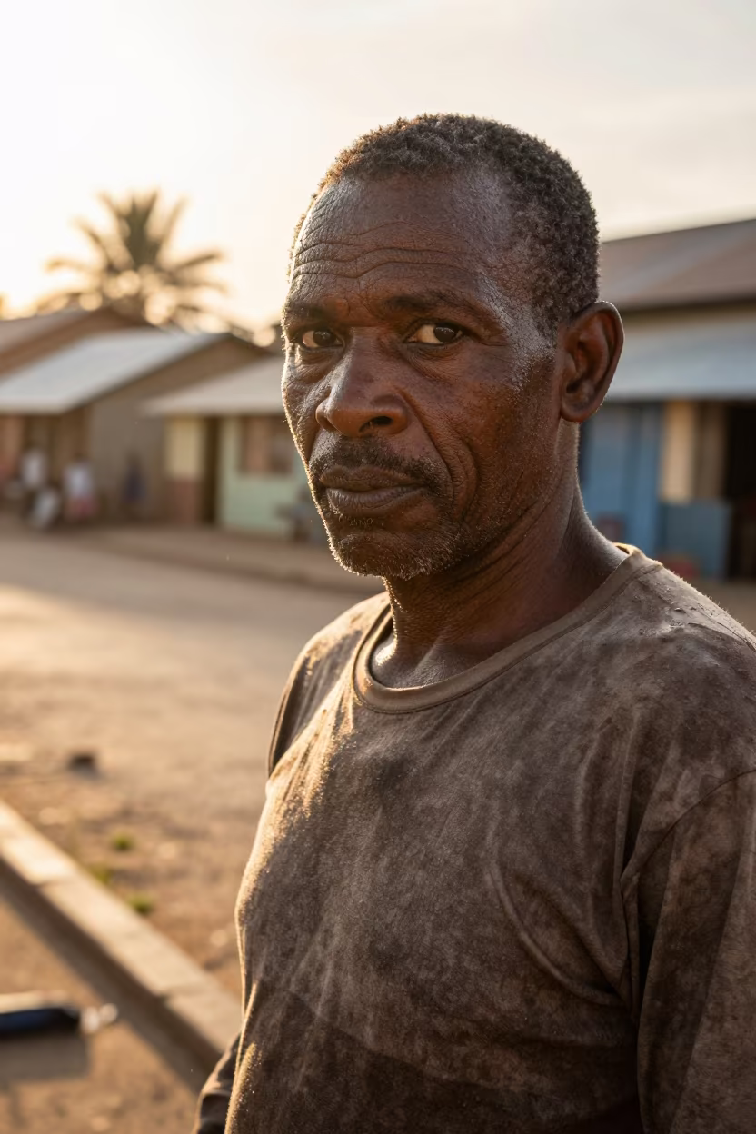 Deep Sea Fisherman Portrait at Durban Square in at the edge of a village square near Durban