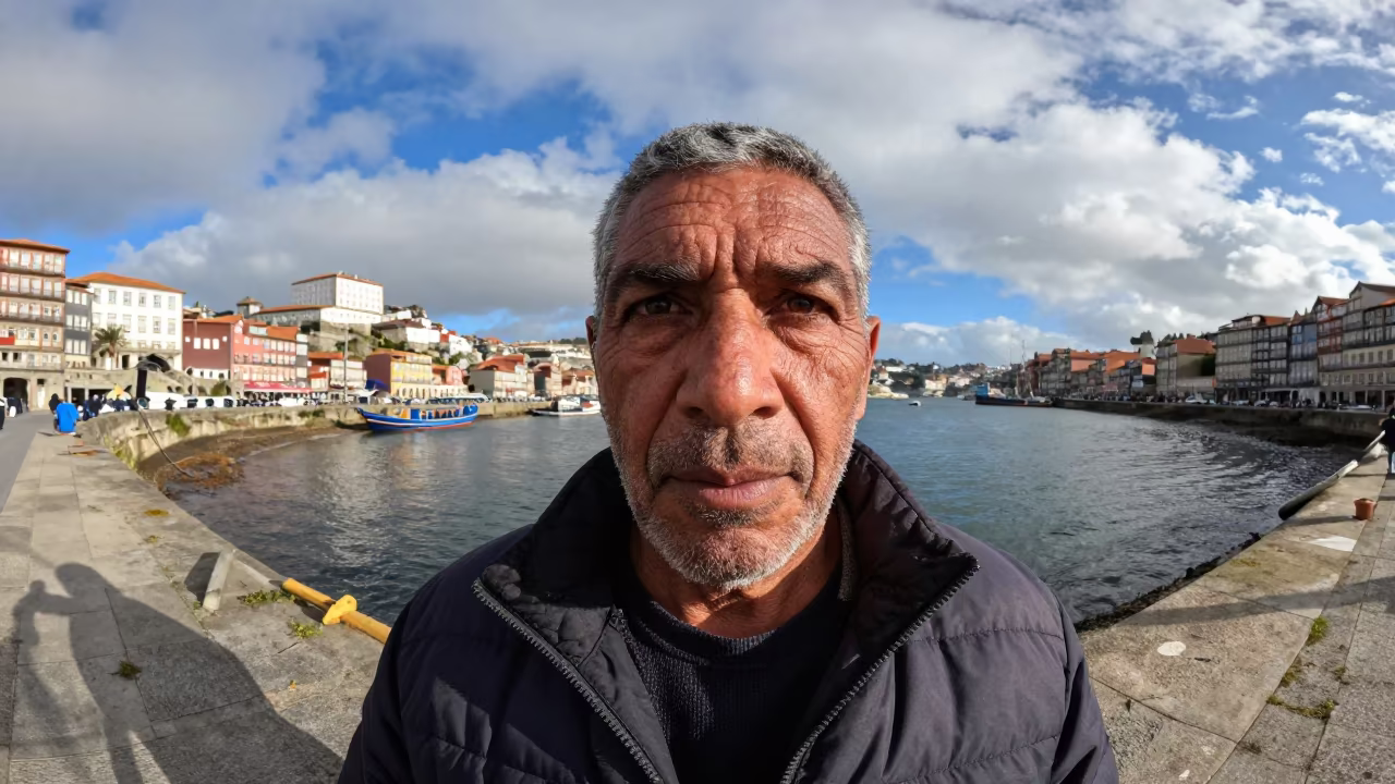 Deep-Sea Fisherman Portrait Porto Harbor in beside a harbor wall near Massarelos, Porto
