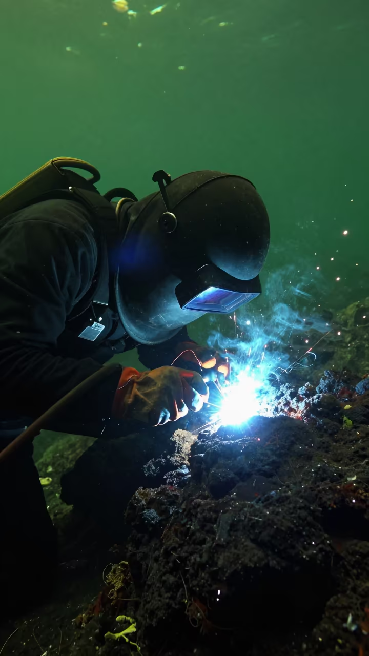 Deep Sea Welder Near Mumbai Volcanic Drop-off in beside a volcanic drop-off near Bandra, Mumbai