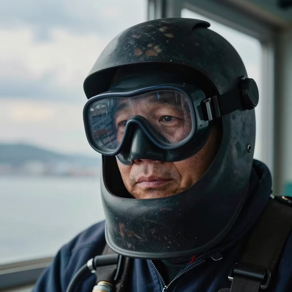 Deep-Sea Welder Portrait with Mask Marks in near Huinnyeoul, Busan
