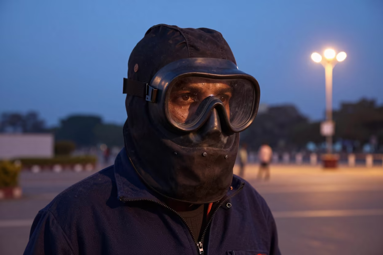 Deep Sea Welder Portrait in Mumbai Dusk in at a public square in Mumbai