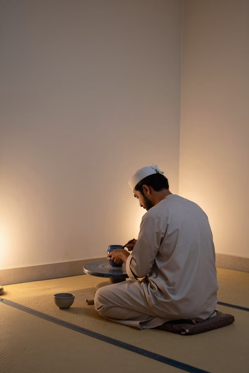 Delft Pottery Painter on Doha Tatami Mat in on a tatami mat in Doha