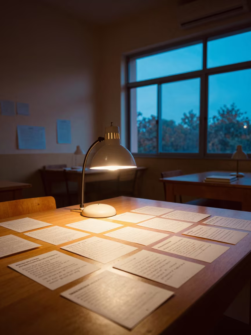Delhi Art Room Flash Cards at Blue Hour in inside an art classroom in Delhi