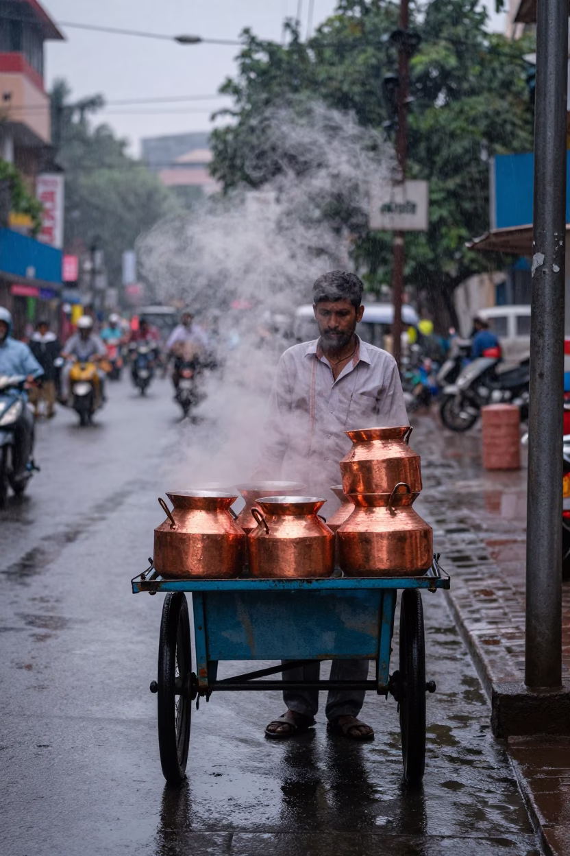 Delhi Copper Pots at First Light in in Delhi, India