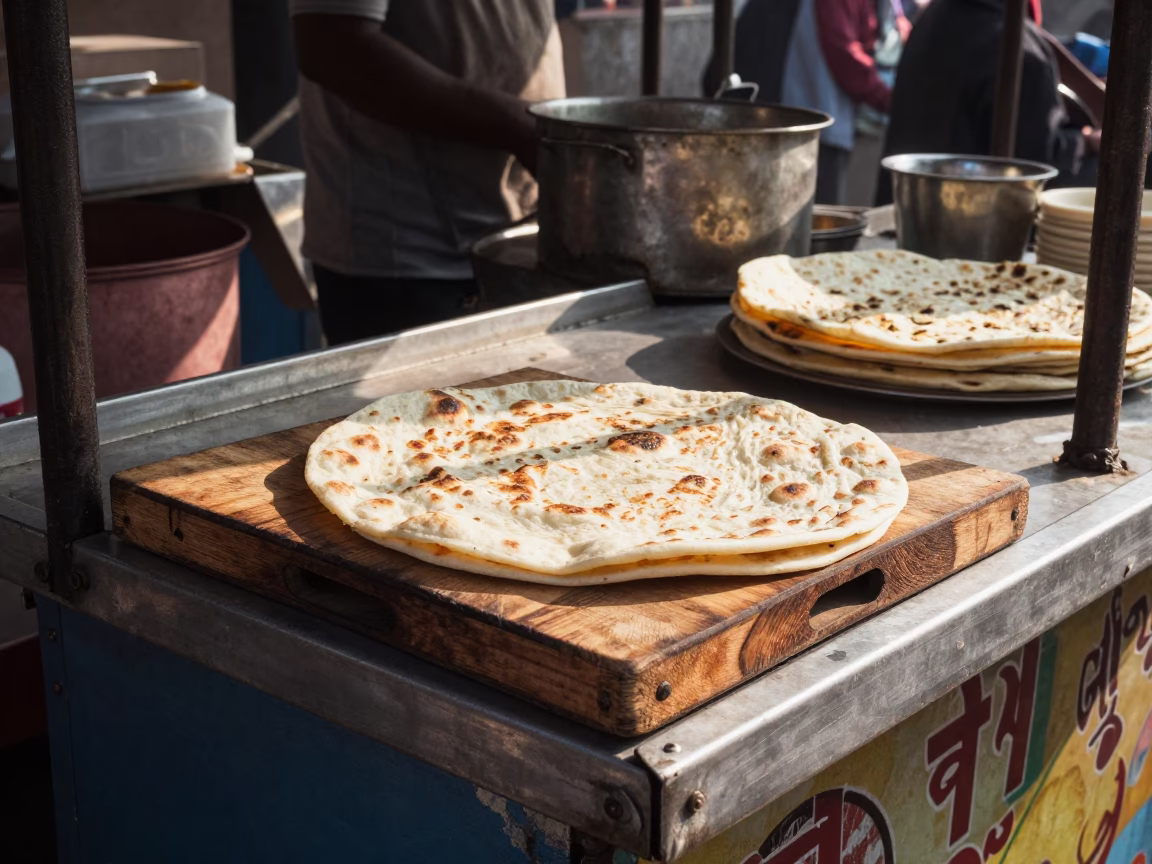 Delhi Food Stall at The Late Morning Light in in Delhi, India