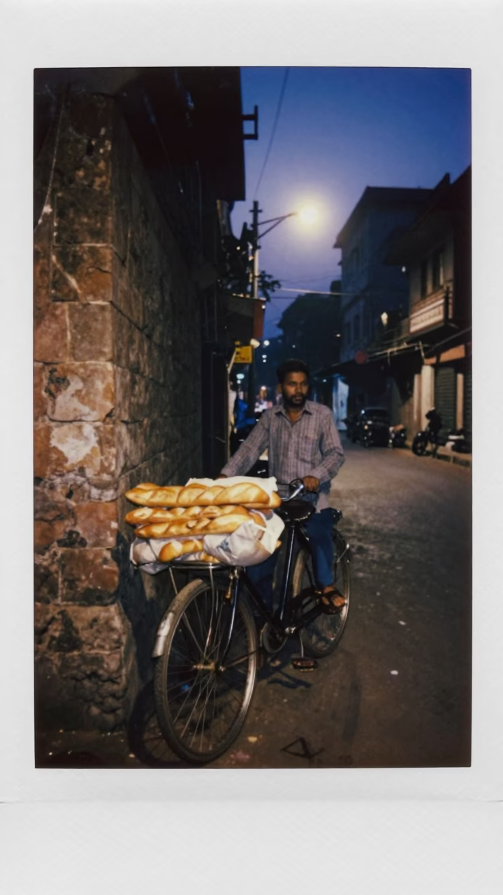 Delhi India Predawn Street Scene with Vendor and Bicycle in in Delhi, India