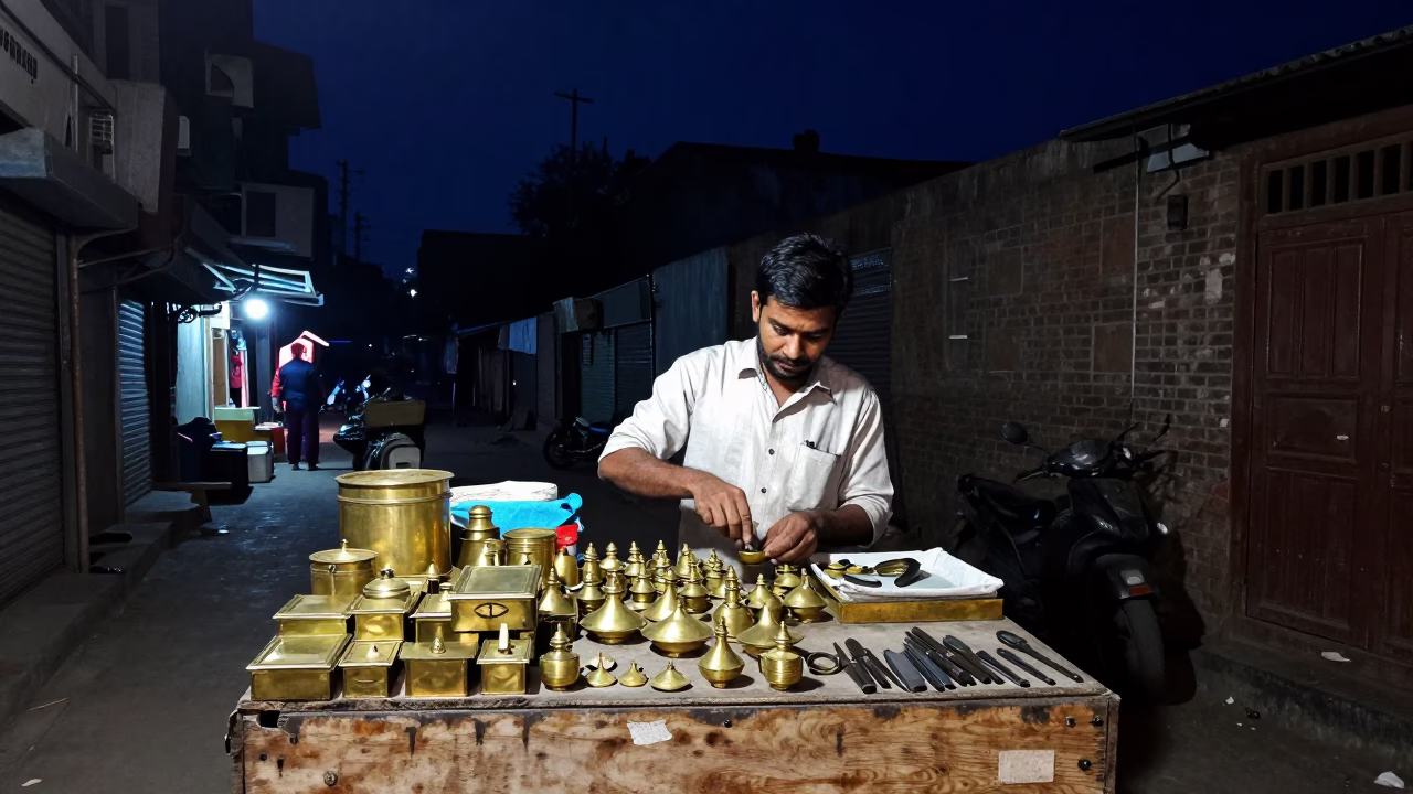 Delhi Market Stall at The Deepest Night Sky Light in in Delhi, India