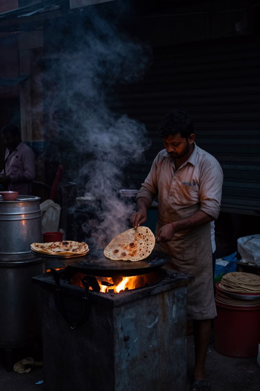 Delhi Morning Paratha at The Predawn Darkness Light in in Delhi, India