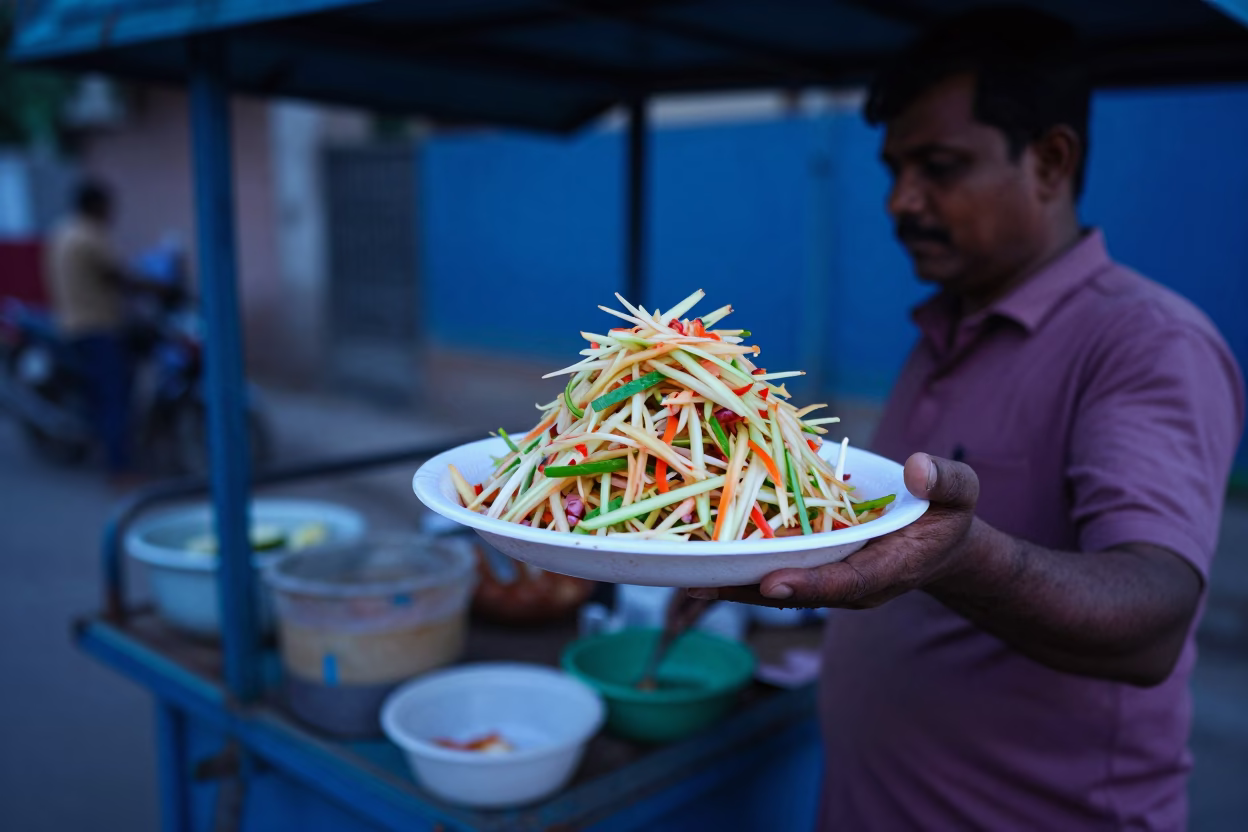 Delhi Papaya Salad at The Last Blue Light Of Evening in in Delhi, India