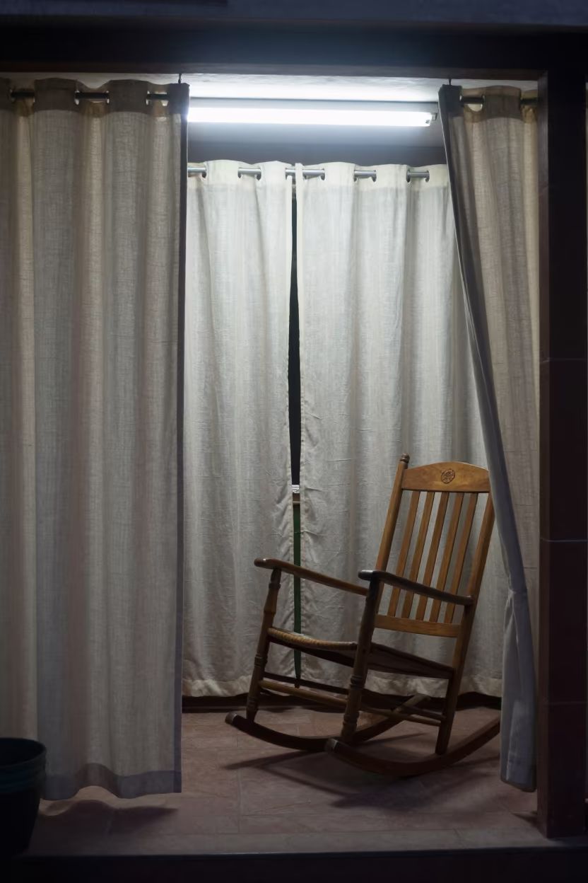 Delhi Porch Reading Nook Before Dawn in on a porch with a rocking chair in Delhi