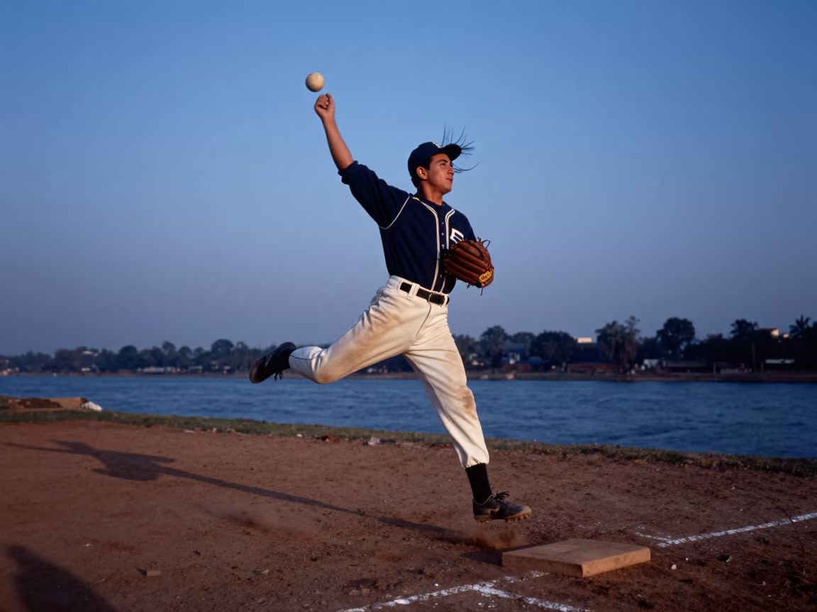 Delhi Shortstop Double Play Blue Hour in by a riverbank near Delhi