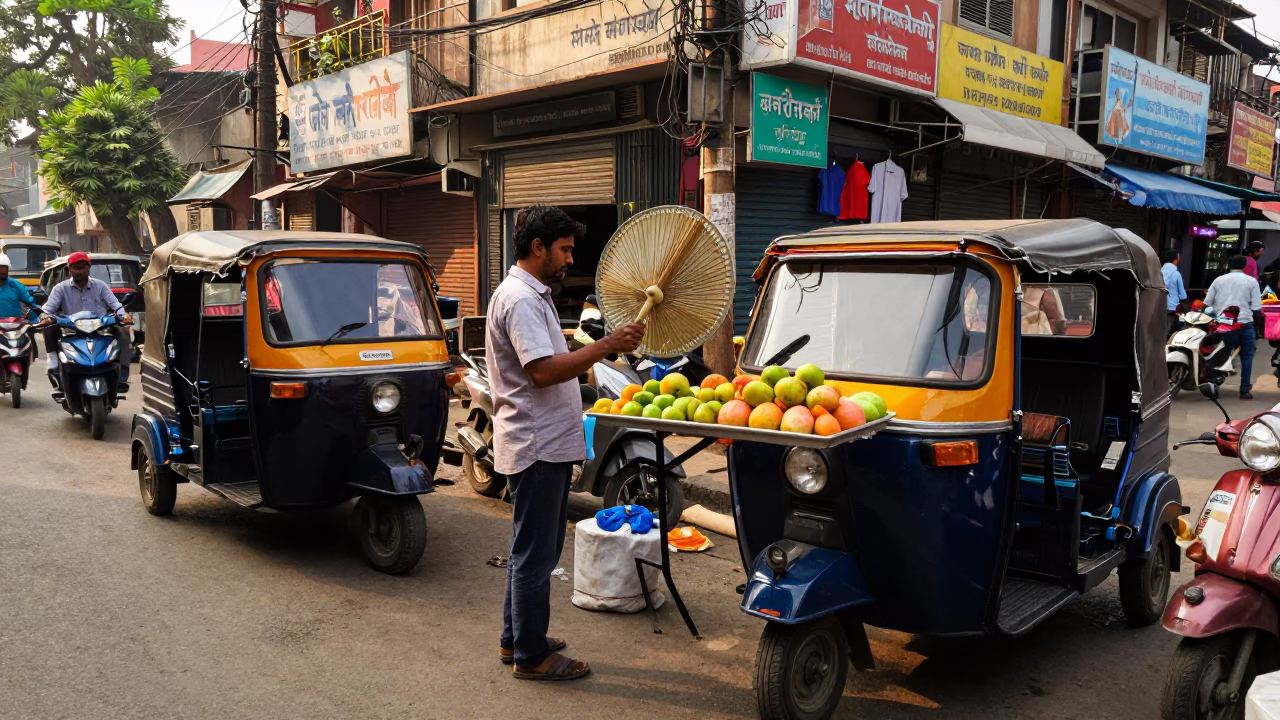 Delhi Street Corner at The Early Afternoon Light in in Delhi, India